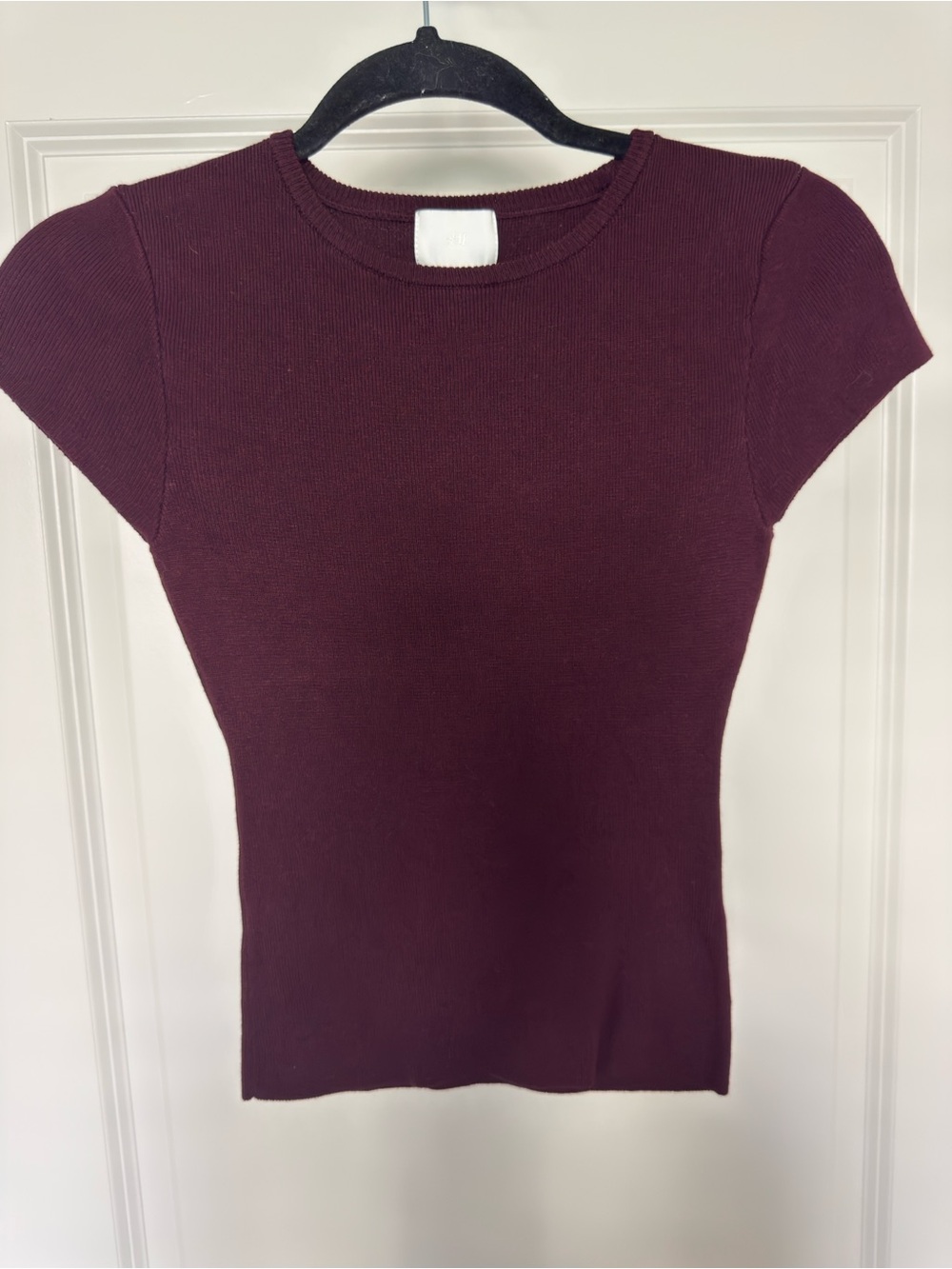 H&M Short Sleeve Ribbed Top - Deep Wine